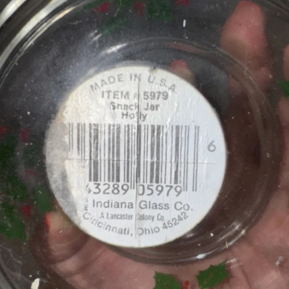 Vintage Christmas‎ Canister Apothecary Jar Candy Holly Indiana Glass